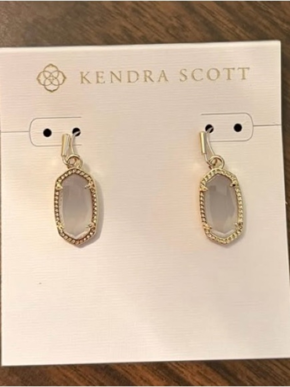 Kendra Scott Gold-Tone Earrings with Light Gray Stones. NWT